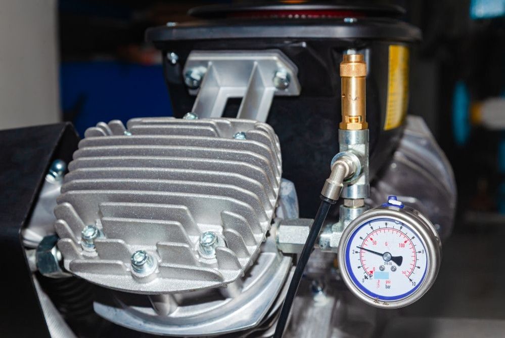 Close-up View of Air Compressor with Pressure Gauge